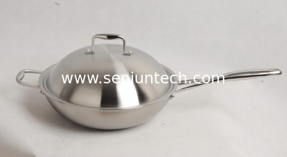 High quality Stainless steel wok, SHONLI-F-01,thickness 2.5mm with cast iron handle