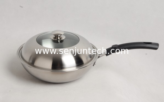 Stainless steel wok by tri-ply cookware SHONLI-F-04,30cm with bakelite handle