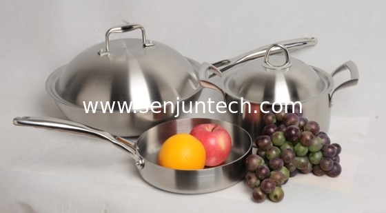 Tri-ply cookware SHONLI-F-09,wok,frying pan with saucepot,thickness 2.5mm