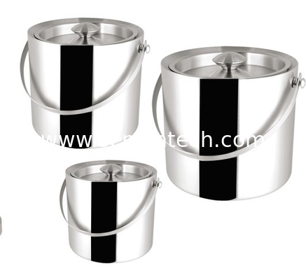 Bilayer Stainless steel ice bucket with handle SHKT-6503-04-05,metal ice bucket