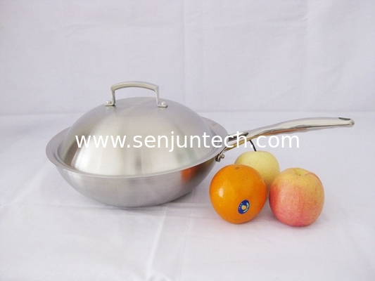 High quality Stainless steel wok,thickness 2.5mm with cast iron handle SHOLS-4028L
