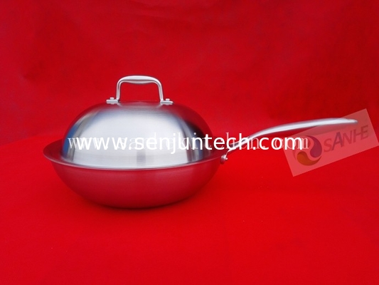 Stainless steel wok,thickness 2.5mm with cast iron handle