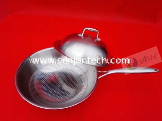 Stainless steel wok,thickness 2.5mm with cast iron handle